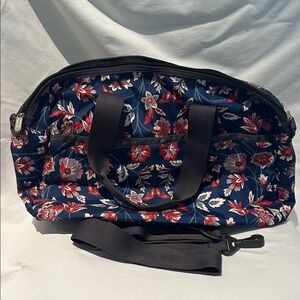 Navy Floral Tote/Travel Bag with Red & White Accents
